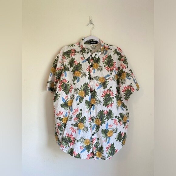 Vatpave Tops - Vatpave Men's Hawaiian Floral Button-Down Shirt XL White Cotton Blend Short Slee